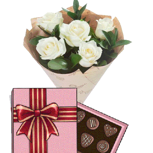 Фото товара 5 белых роз с конфетами в Умани