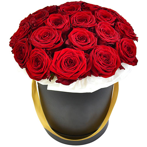 Фото товара 21 роза в шляпной коробке