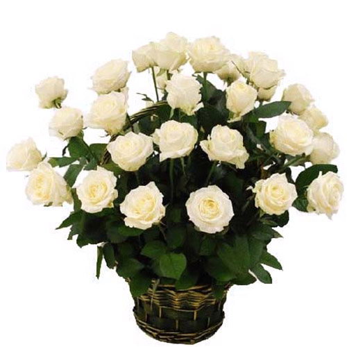Фото товара 35 белых роз в корзине в Умани
