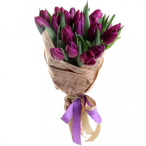 Фото товара 21 пурпурный тюльпан в крафт в Умани