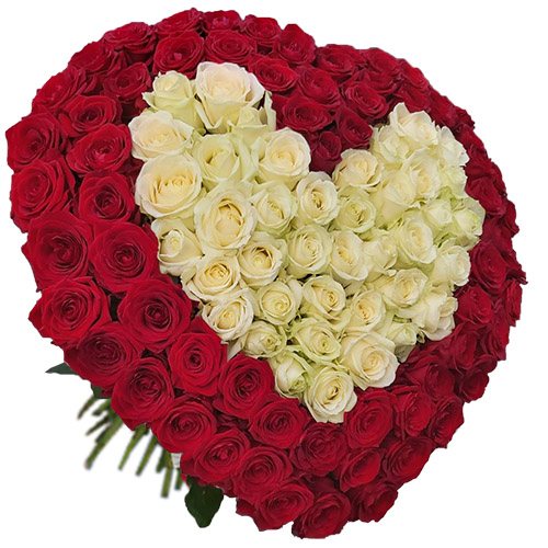 Фото товара Сердце 101 роза красная, белая в Умани