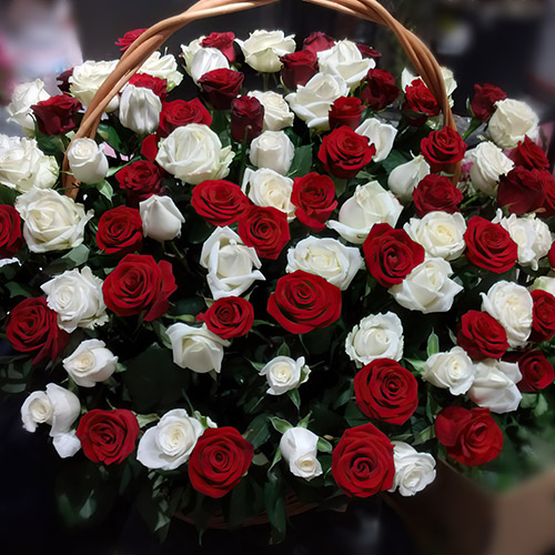Фото товара Корзина красных и белых роз в Умани